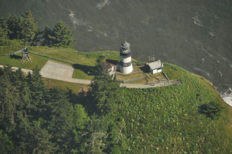 Airborne top view of Cape Disappointment