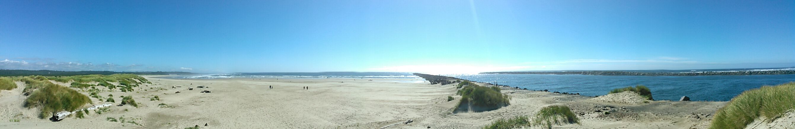 Panorama view of the North and South jetties at the Yaquina Bay inlet, Newport, OR